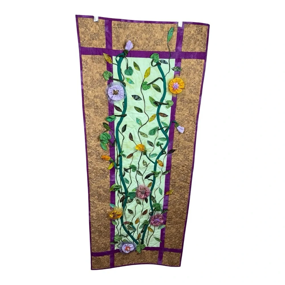 Quilted Floral Wall‎ Tapestry with 3D Flowers